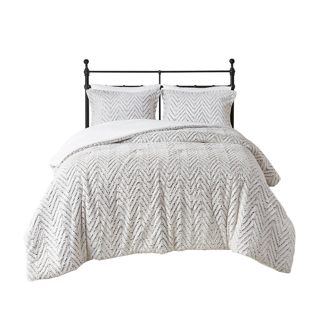 Full/Queen Ultra Plush Down Alternative Comforter Set with Chevron Pattern - Ivory