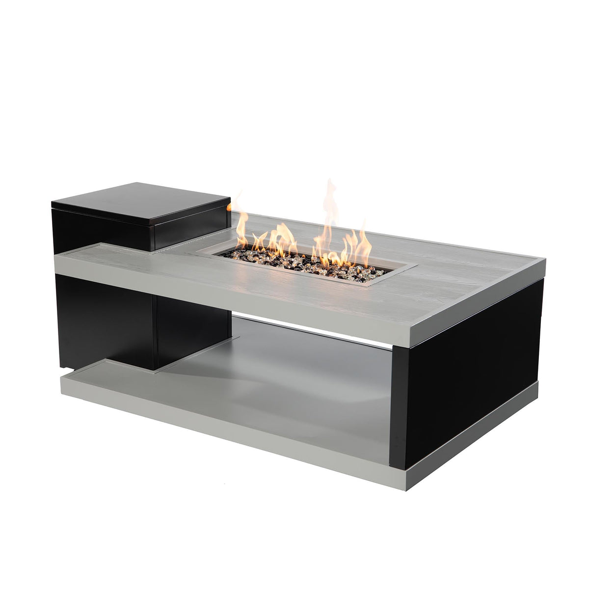 Aluminum Fire Table, Rectangular with Wood-Grain Look - Aluminum