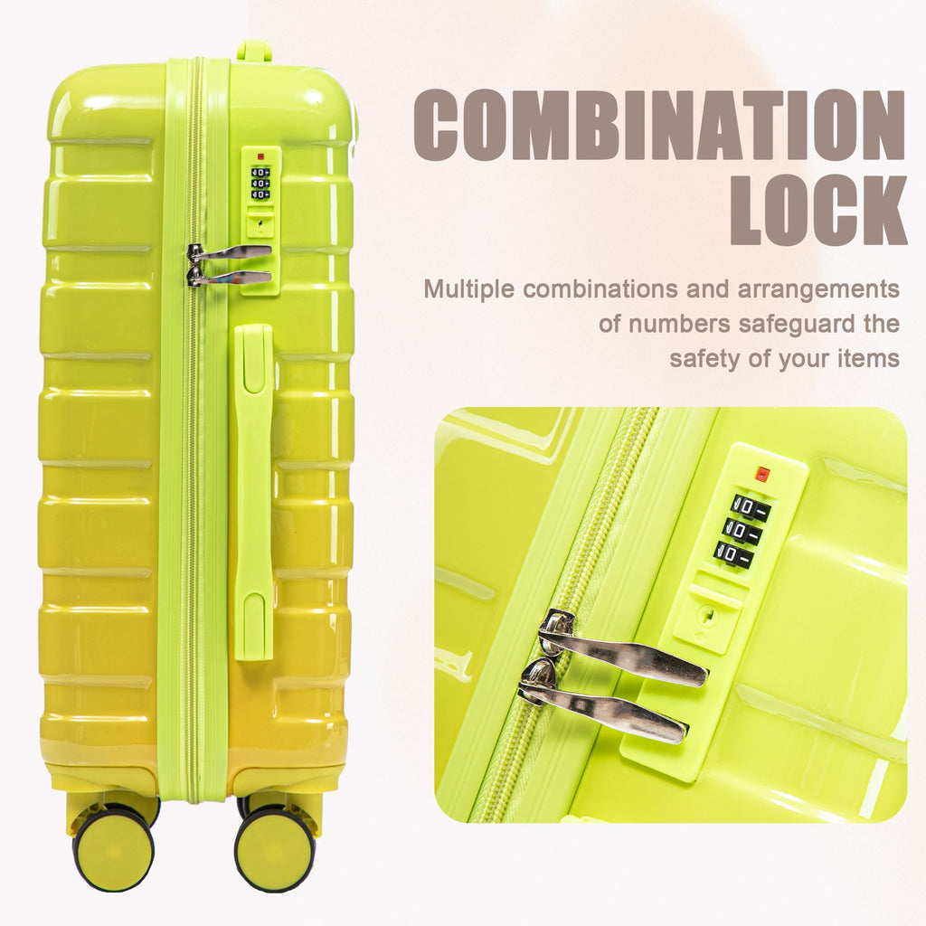 2-Piece Polycarbonate Spinner Wheel Luggage Set with Lock - Green & Yellow