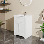 White Sink Bathroom Vanity Laundry Cabinet Combo with Ceramic Sink