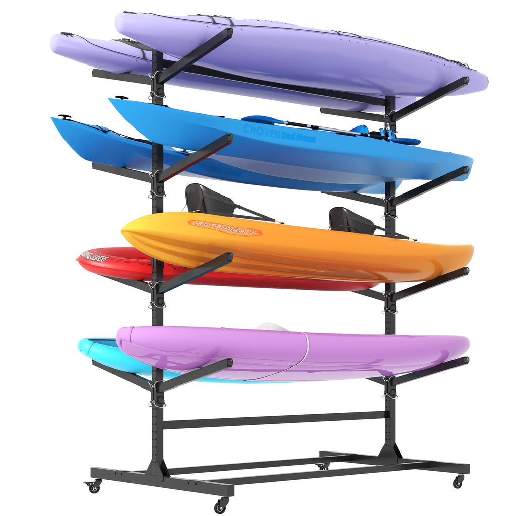 Freestanding Kayak Storage Rack with Lockable Wheels - Black