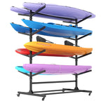 Freestanding Kayak Storage Rack with Lockable Wheels - Black