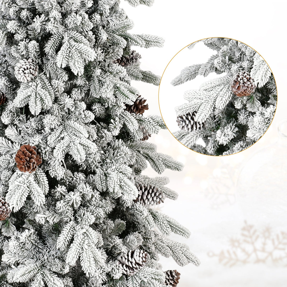 7.5 FT Flocked Christmas Tree with 40 Natural Pine Cones