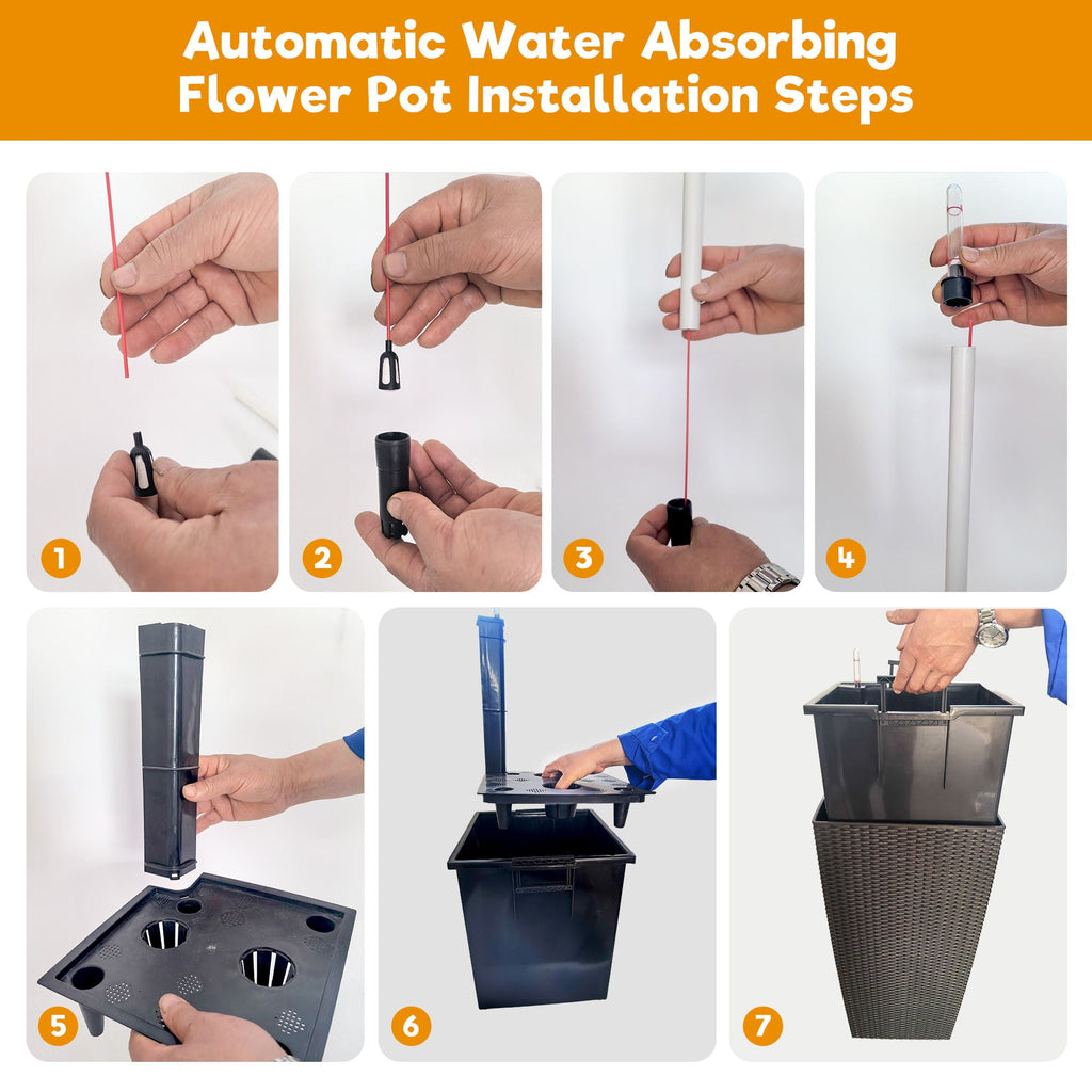 Tall Planters Set with Auto Watering and Water Level Monitor - Polypropylene