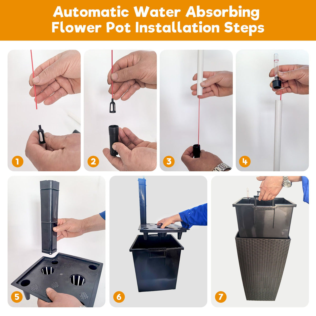 Tall Planters Set with Auto Watering and Water Level Monitor - Polypropylene