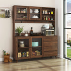 Large Kitchen Hutch Cabinet with Microwave Shelf - Walnut