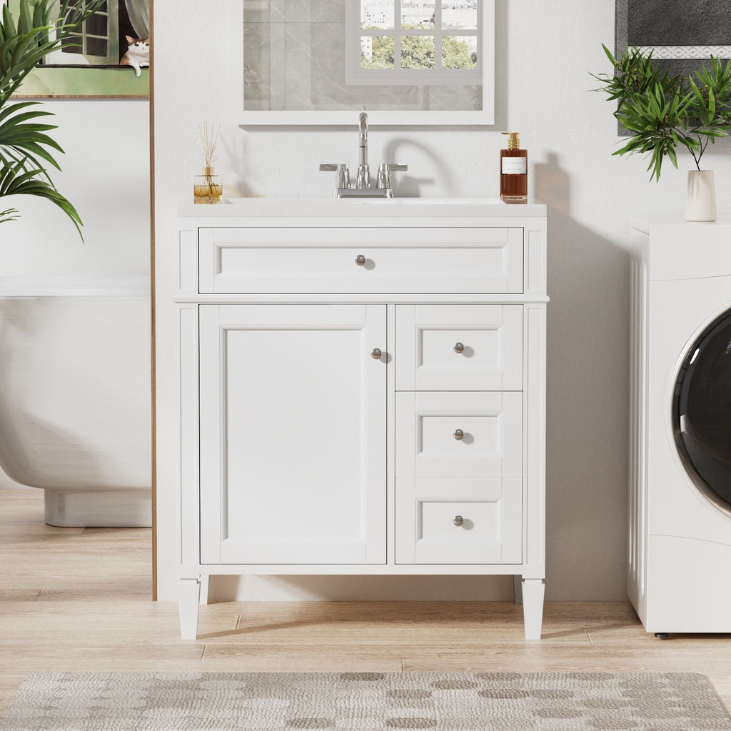 Bathroom Vanity with Ceramic Top Sink and Storage Drawers - Multiple Colors