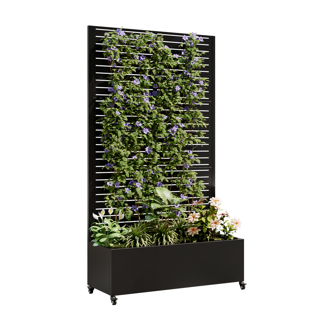 Metal Planter Box with Trellis - Raised Garden Bed with Wheels