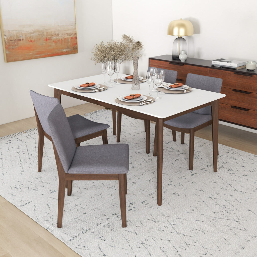 Mid-Century Modern Solid Wood Dining Chair Set with Fabric Upholstery - Multiple Colors