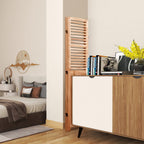 Light Brown Panel Folding Room Divider with Metal Hinges - Solid Wood