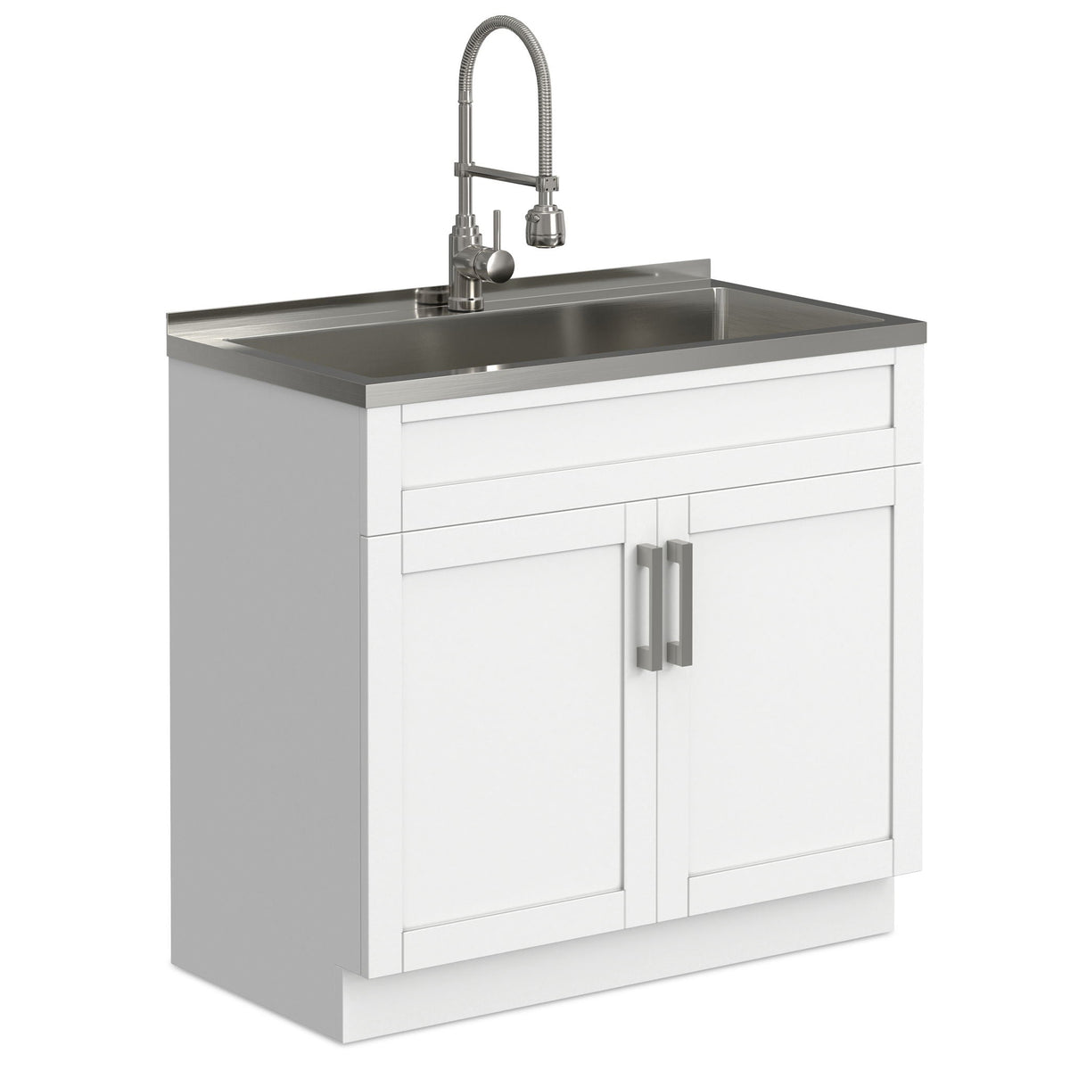 Deluxe Laundry Cabinet with Stainless Steel Sink and Faucet - White