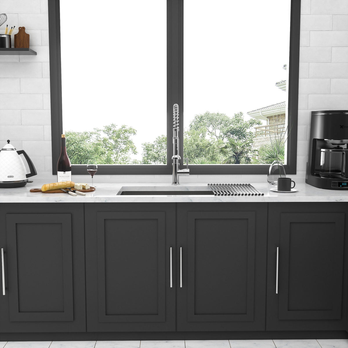 Modern Undermount Stainless Steel Kitchen Sink 16 Gauge, Deep Single Bowl - Gray