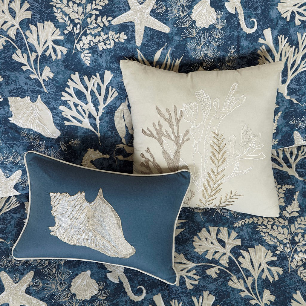 Cotton Sateen Comforter Set with Coastal Motif - Blue