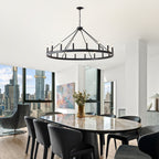 Matte Black Wagon Wheel Chandelier with 18 Lights – 53.15-Inch