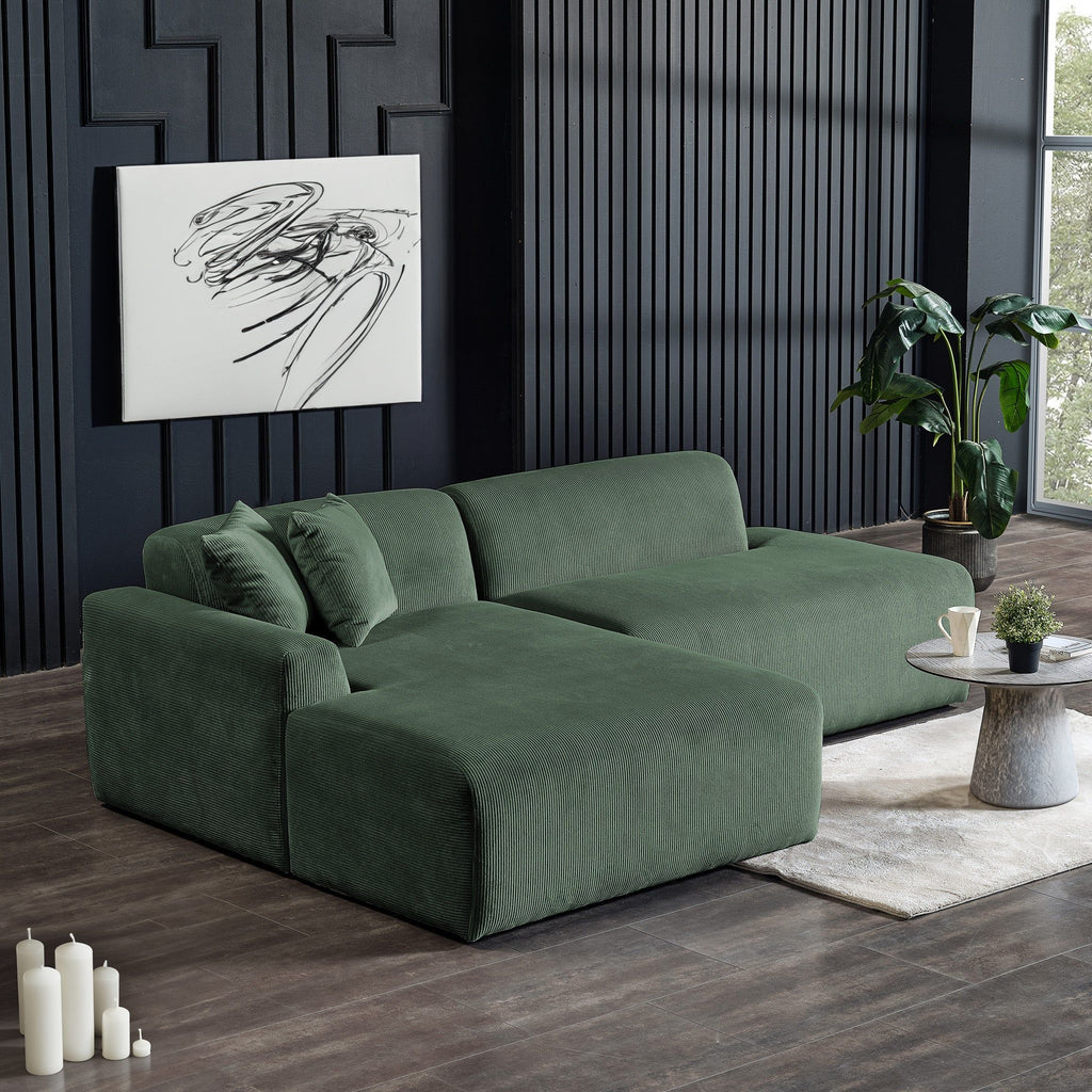 High-Quality Microfiber Sectional Sofa with Deep Seating - Beige or Dark Green
