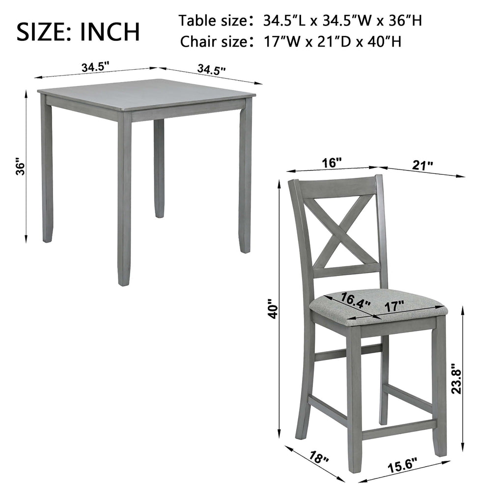 Wooden 5 Piece Dining Table Set with Square Counter Height Table - Gray or Dark Brown
