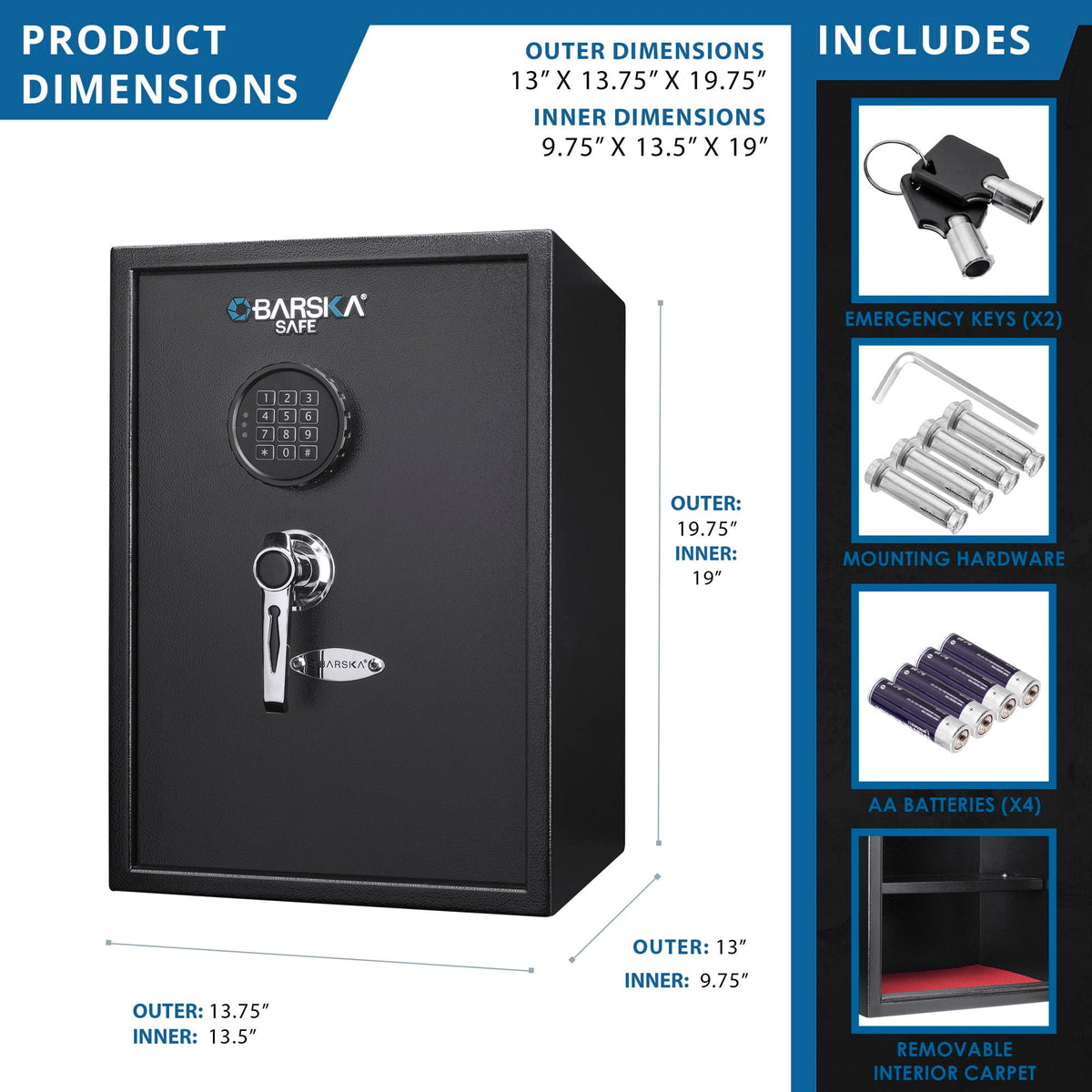 Large Digital Keypad Safe with Solid Steel Construction - Black