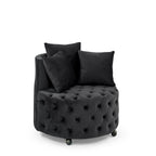 Modern Upholstered Swivel Chair with Button Tufted Design and Movable Wheels - Multiple Colors