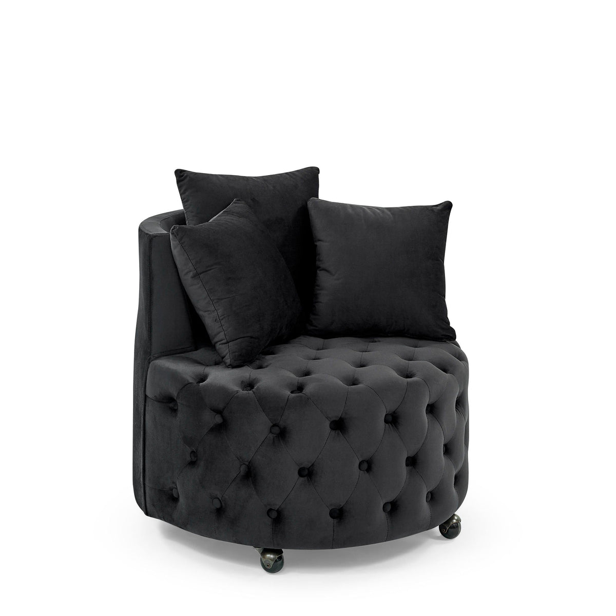Modern Upholstered Swivel Chair with Button Tufted Design and Movable Wheels - Multiple Colors