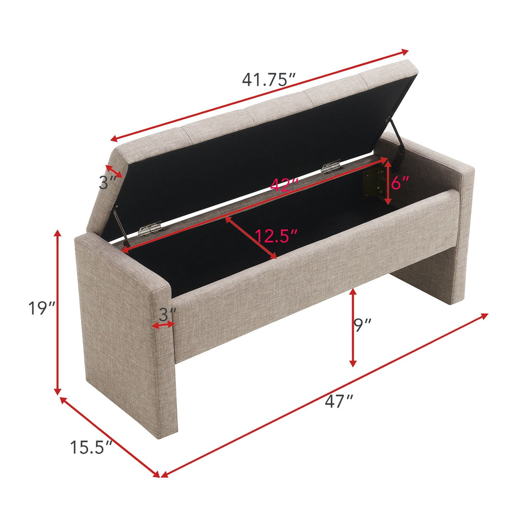 Modern Upholstered Large Bed End Bench with Hidden Storage - Multiple Colors
