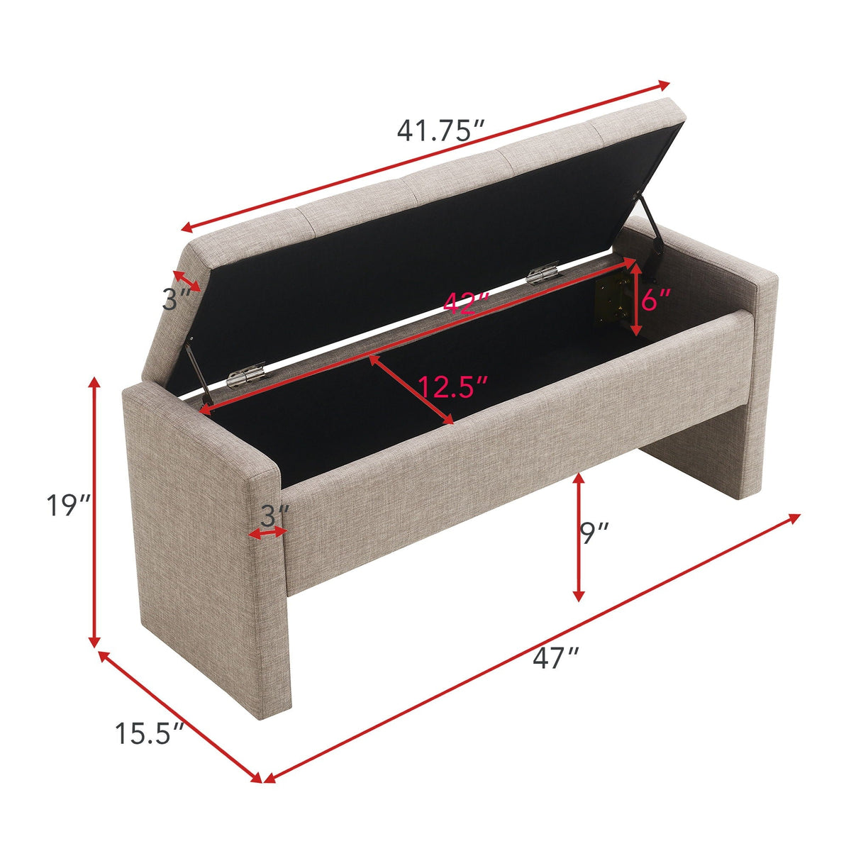 Modern Upholstered Large Bed End Bench with Hidden Storage - Multiple Colors
