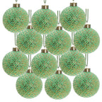 Green Glass Christmas Ball Ornaments with Elegant Finish - Set of 12