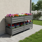 Dual Tier Metal Raised Garden Bed with Lockable Wheels - Grey or Green