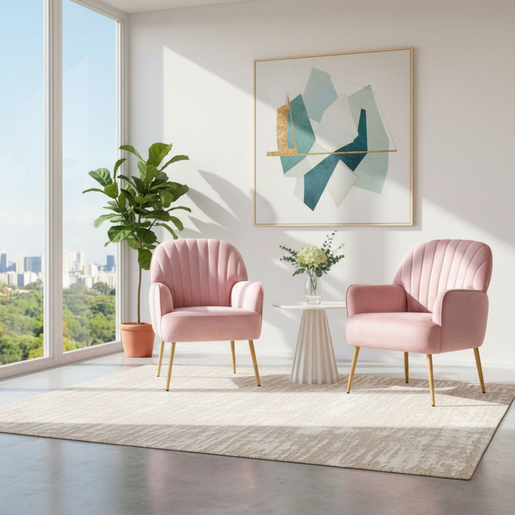 Upholstered Accent Armchair with Shell-Shaped Design - Multiple Colors