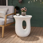 Outdoor MGO Side Table with Travertine-Look Finish – White or Light Grey
