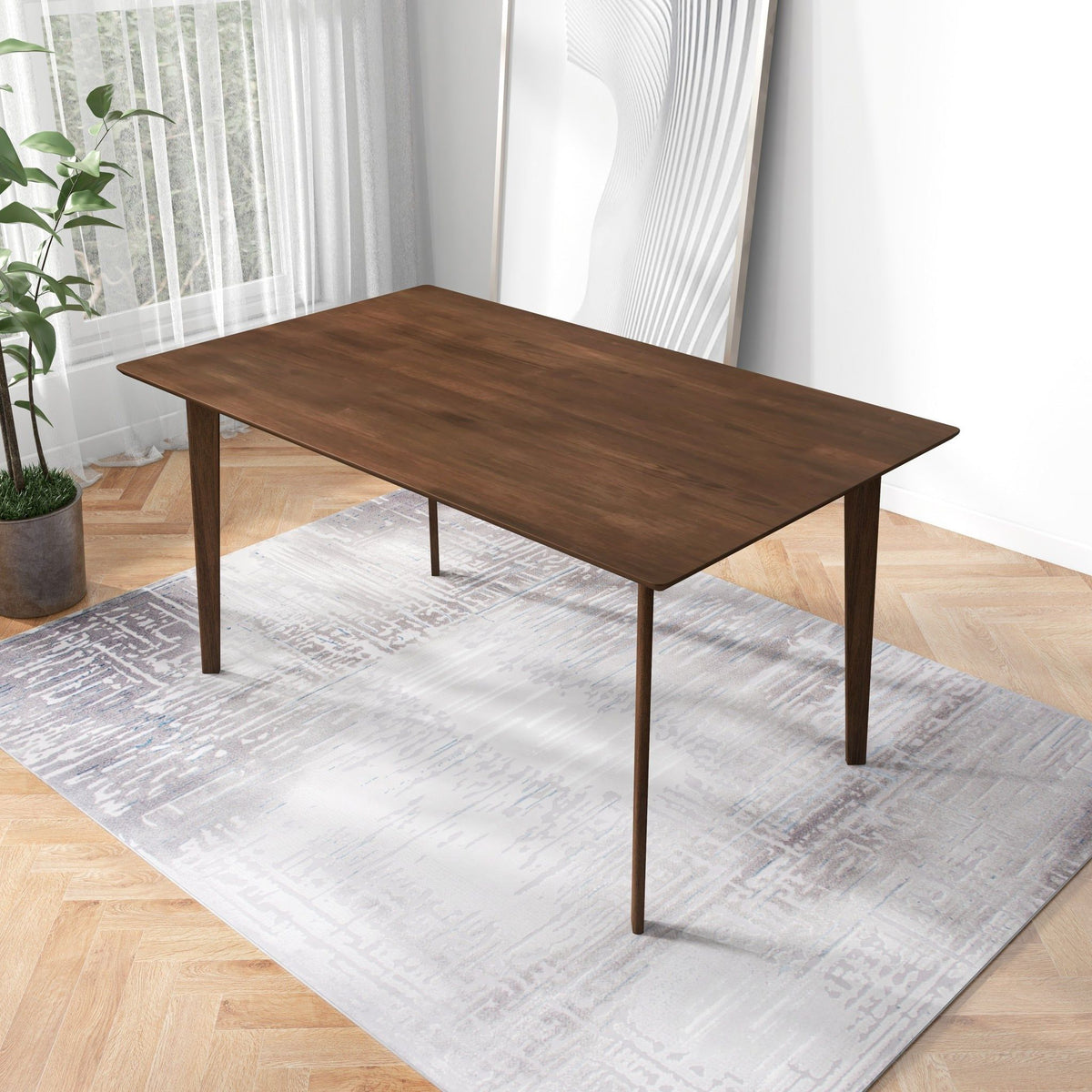 Mid-Century Modern Solid Wood Dining Table with Beveled Edges - Dark Brown or White