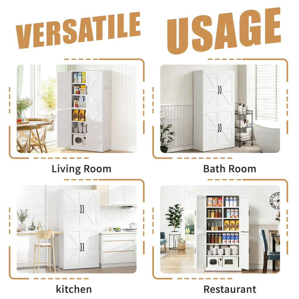 Kitchen Pantry Cabinet with Adjustable Shelves - Heavy Duty Storage - White