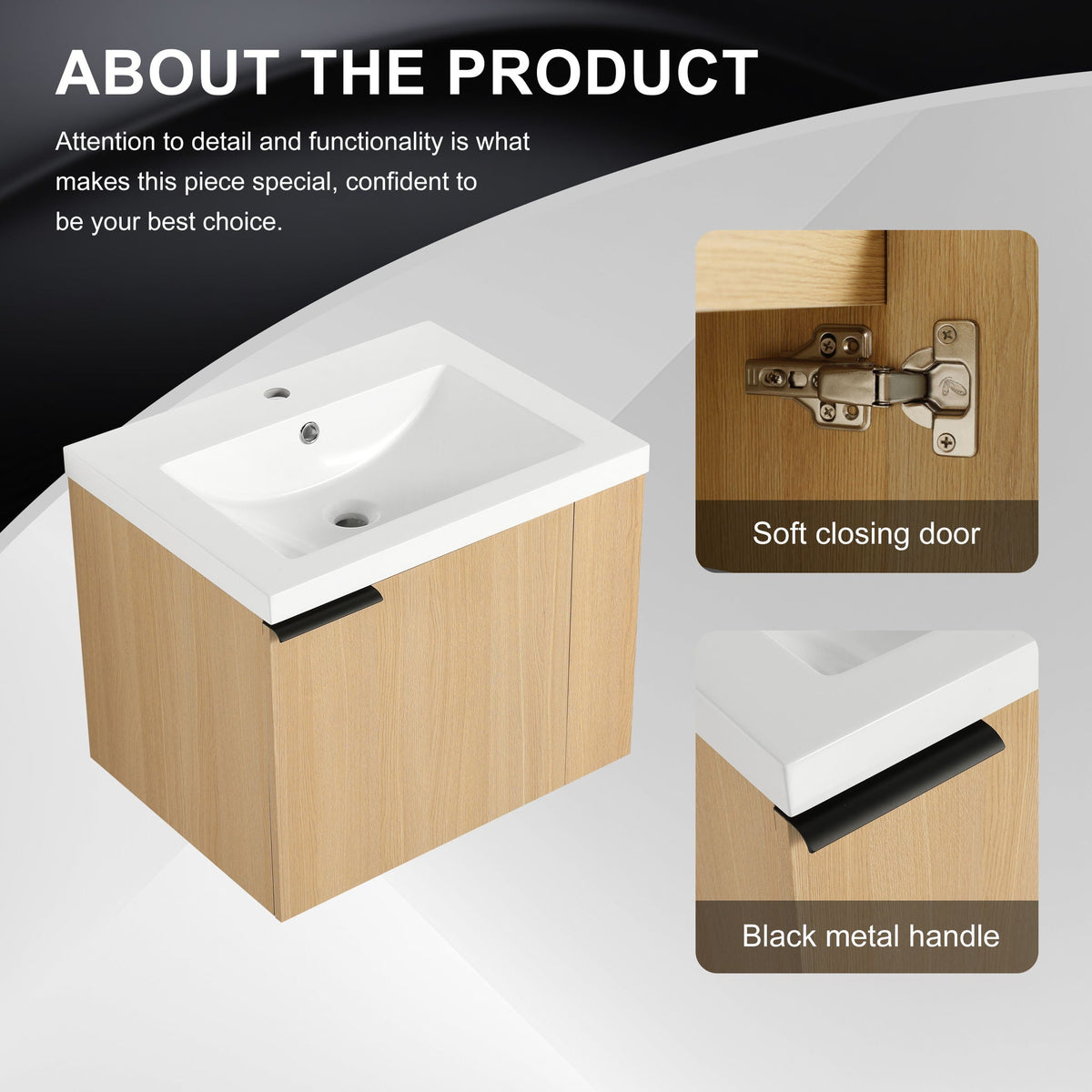 Modern Bathroom Vanity with Side Storage - Light Brown or White