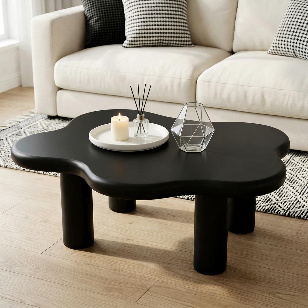 Cloud Shaped Coffee Table with 4 Round Legs - White, Black, or Light Brown