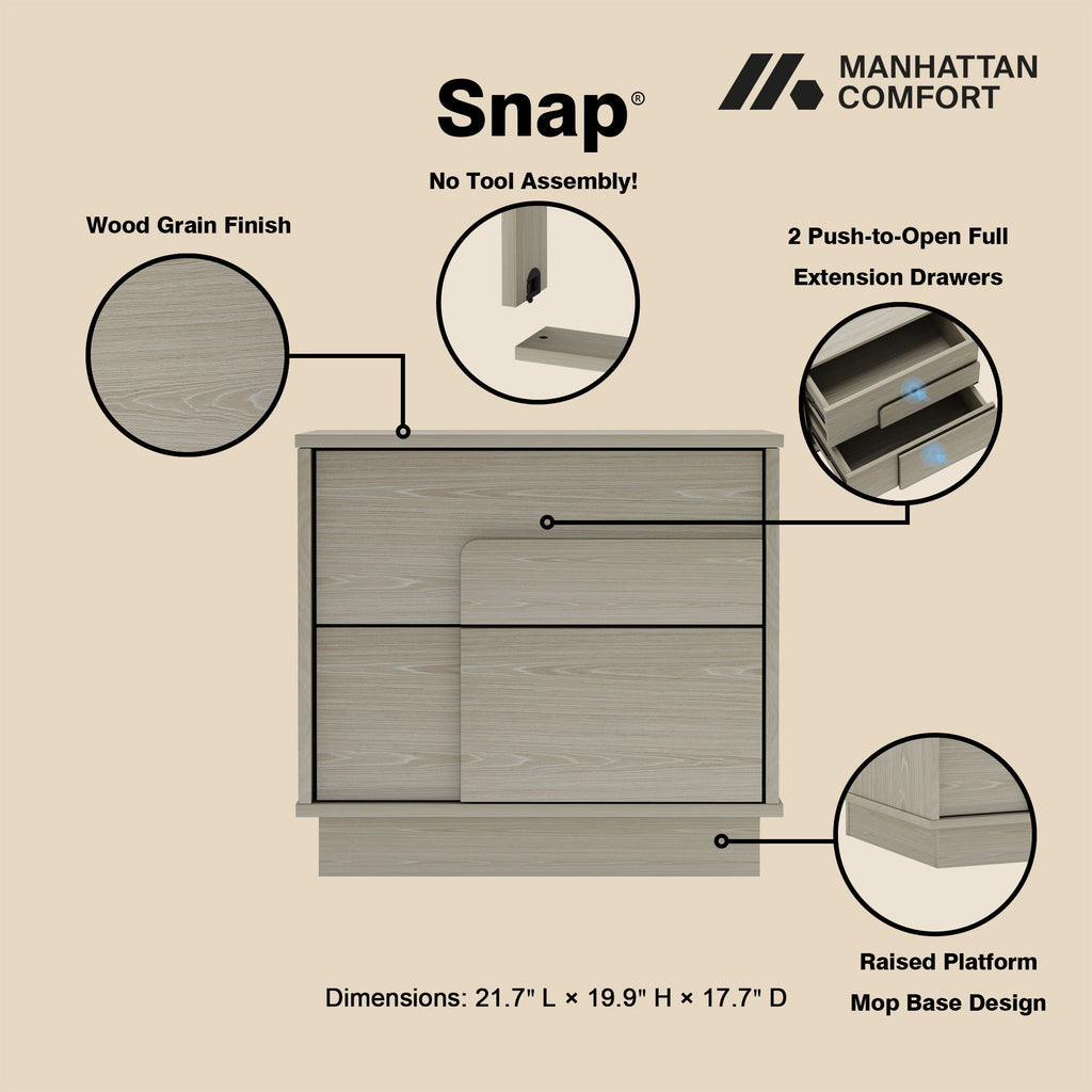 Modern Nightstand with Push to Open Drawers - Dark Gray, Dark Brown, or Light Brown