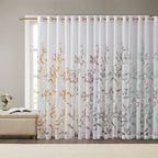 Burnout Printed Curtain Panel with Semi-Sheer Botanical Design - Grey