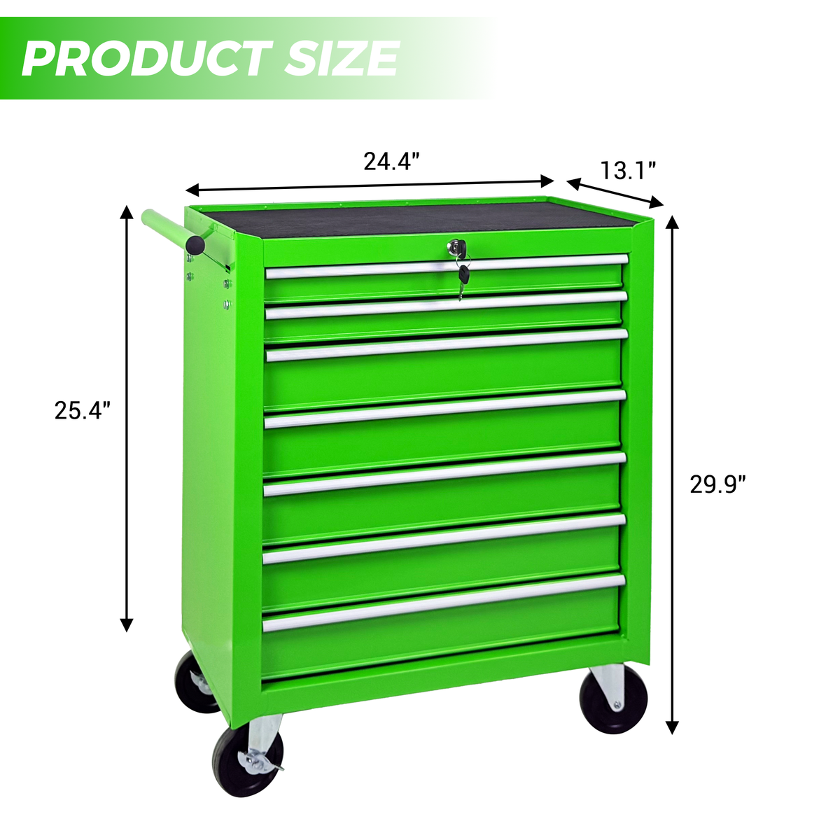 Rolling Tool Chest with 7-Drawer Tool Box with Steel Construction - Green