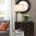 Rectangular Ceramic Table Lamp with Ivory Base & Silver Accents - Ivory