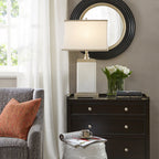 Rectangular Ceramic Table Lamp with Ivory Base & Silver Accents - Ivory