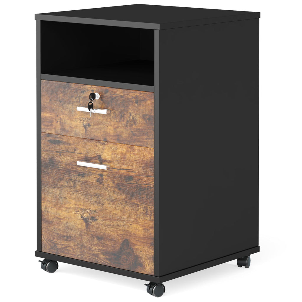 2 Drawer Mobile File Cabinet with Lock - Black/Brown