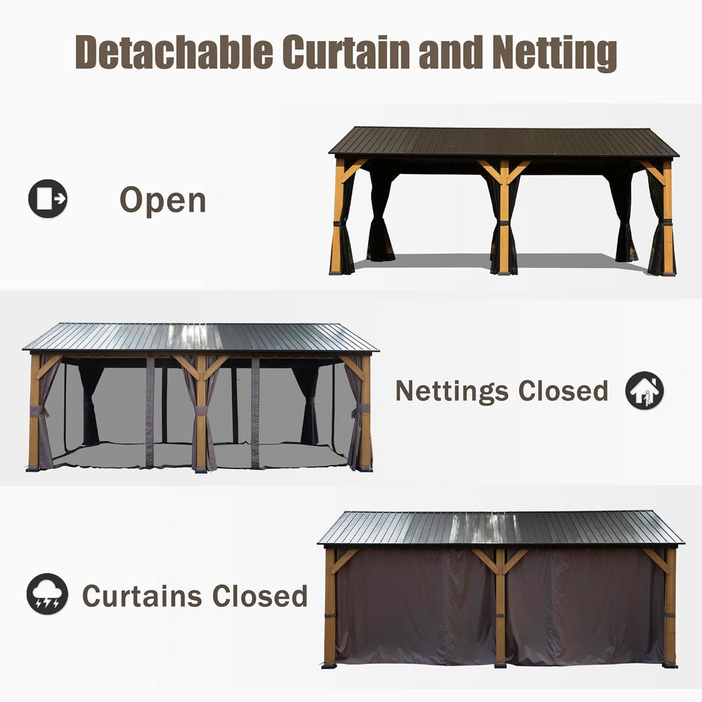 Cedar Wood Gazebo with Spacious Interior - Natural Cedar Finish