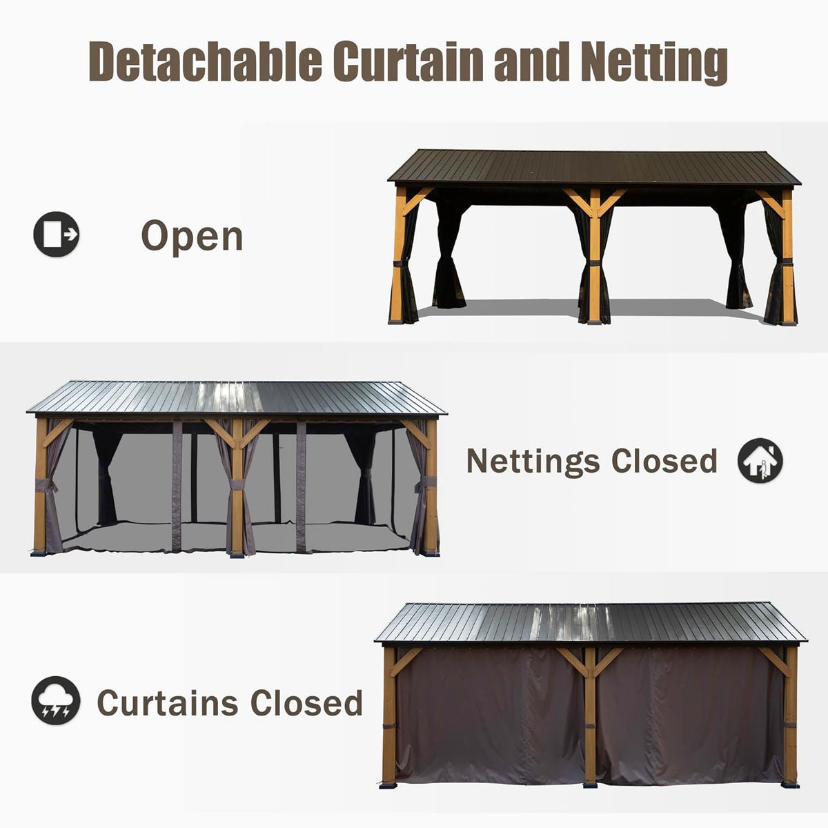 Cedar Wood Gazebo with Spacious Interior - Natural Cedar Finish