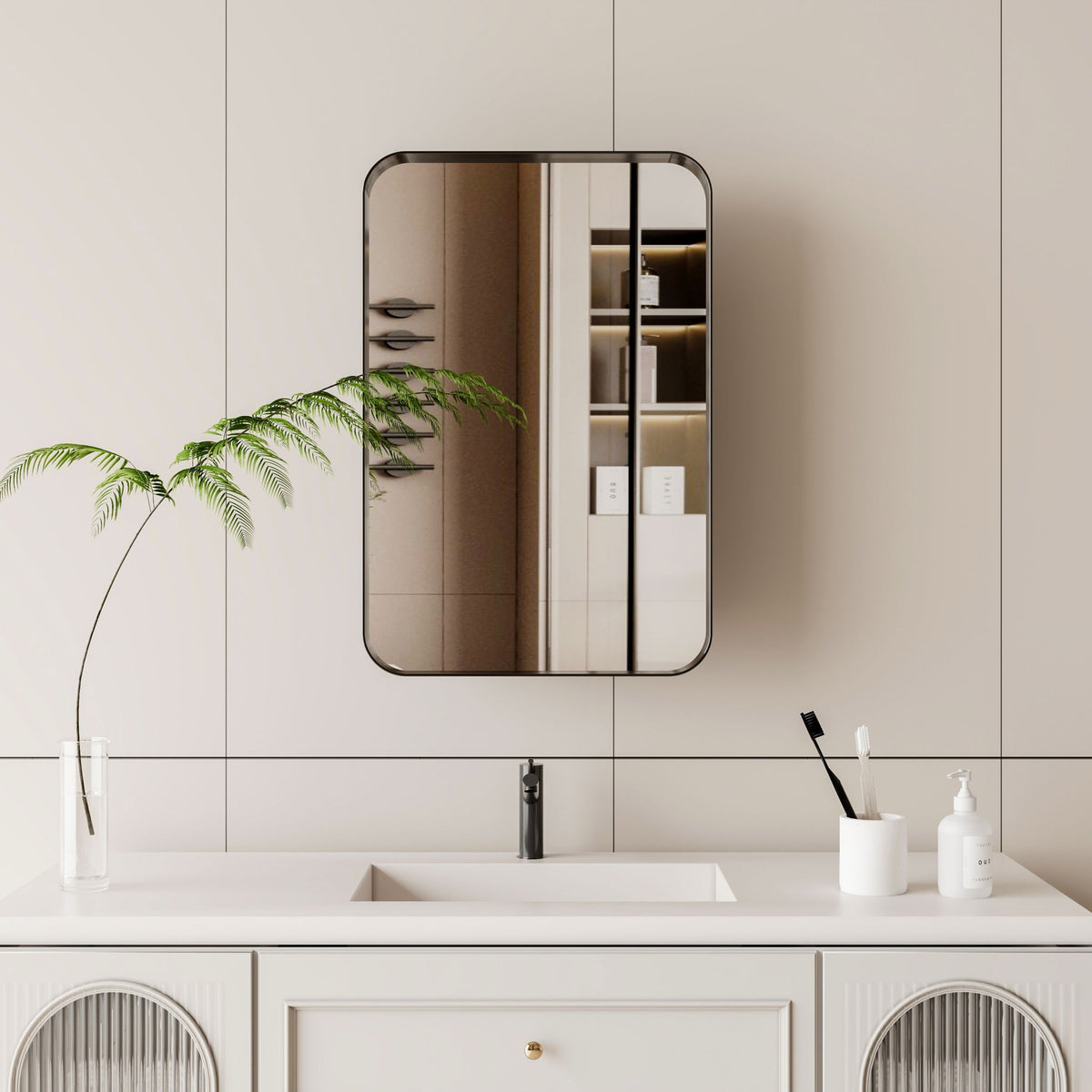 Recessed Metal Framed Medicine Cabinet with Adjustable Shelves - Black, White, or Gold