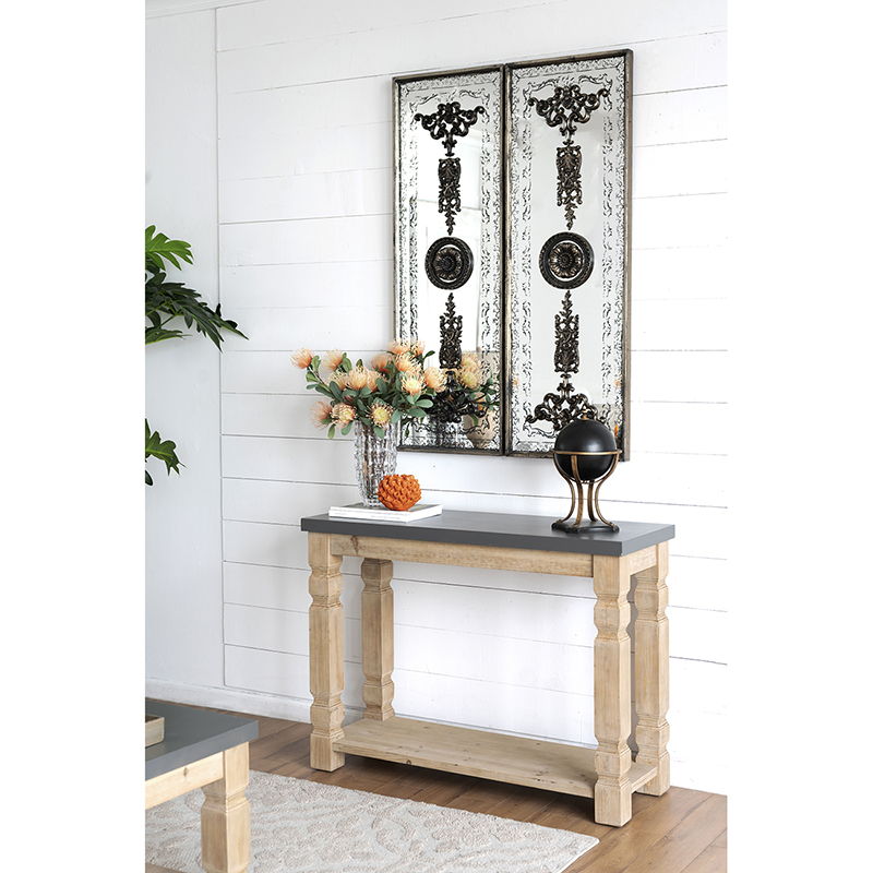 Rustic and Modern Console Table with Fir Wood & Veneer - Light Brown