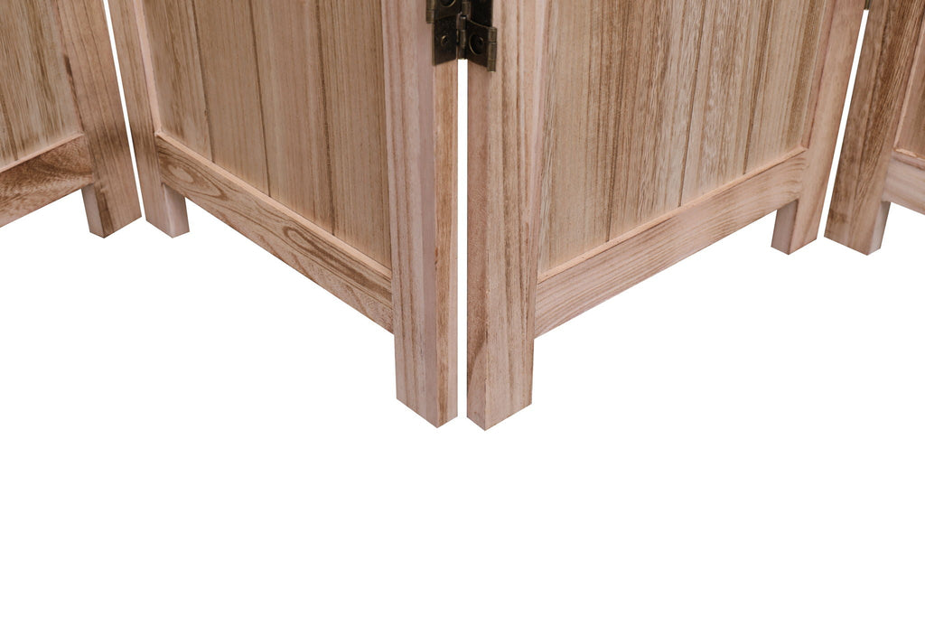 Light Brown Panel Folding Room Divider with Metal Hinges - Solid Wood