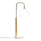 White Bedside Table Lamp with Globe Lampshade - Marble Base