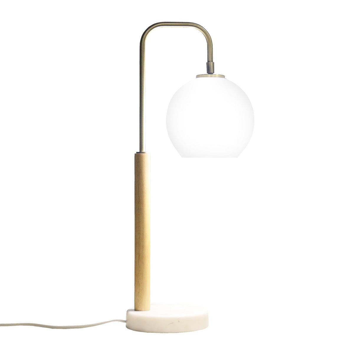 White Bedside Table Lamp with Globe Lampshade - Marble Base