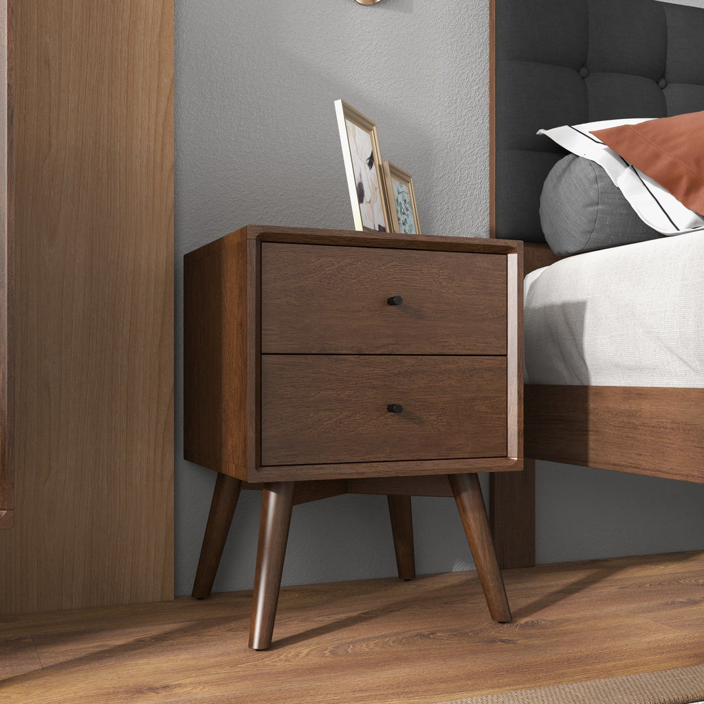 Mid-Century Modern Night Stand with 2 Drawers - Dark Brown or White