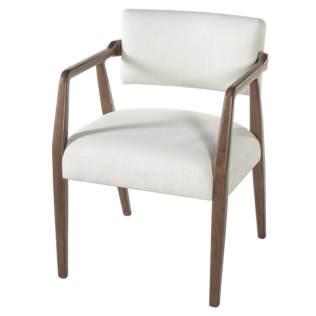 Mid-Century Rubber Wood Upholstered Dining Armchair Set of 2 - Beige
