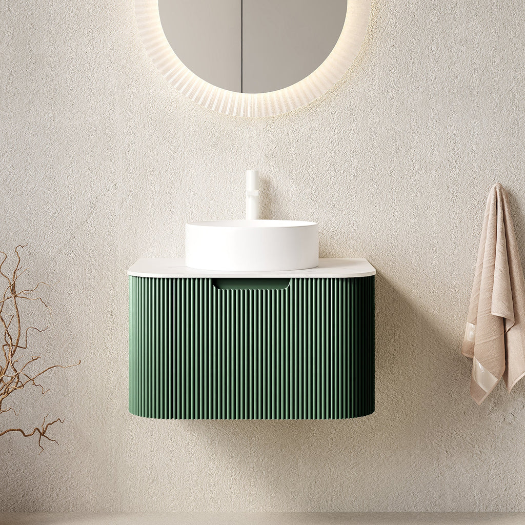 DINA 24" Floating Bathroom Vanity with Curved Edges and Ceramic Sink - Dark Green