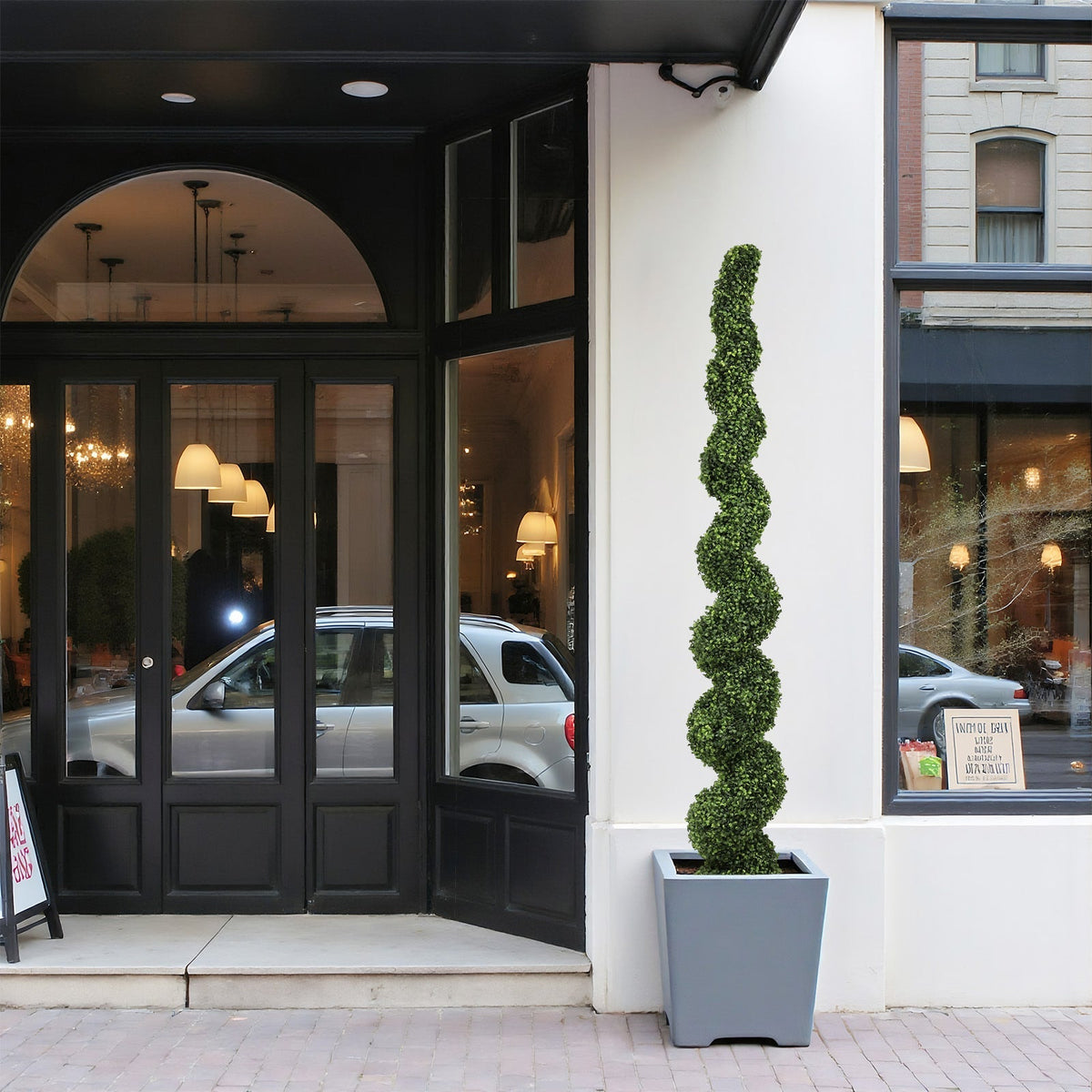 7FT Spiral Topiary Trees with Realistic Faux Boxwood - Green